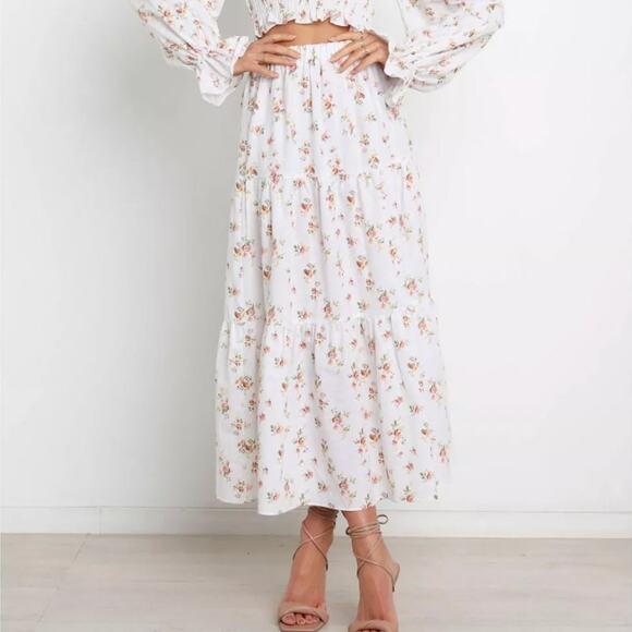 Petal & Pup Dresses & Skirts - NWT Petal & Pup Gabriella white floral tiered maxi skirt